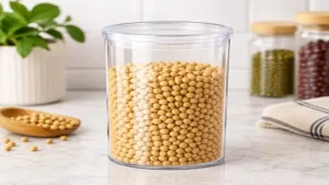 Clear plastic cylinder container with transparent walls for easy content visibility