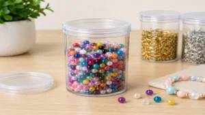 Small plastic cylinder container ideal for beads, spices, and small accessories