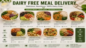 Dairy free meal delivery options including nutritious bowls, salads, and ready-to-eat dishes