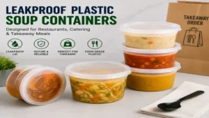Plastic soup containers with leakproof lids for restaurants, catering, and takeaway meals