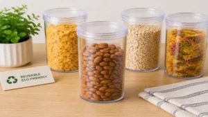 Reusable plastic cylinder container suitable for everyday storage and organization